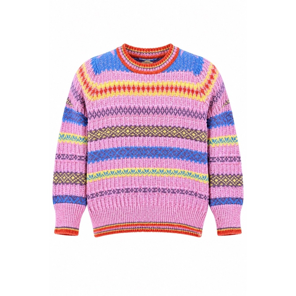 Easel Pink Fair Isle Crewneck Sweater Womens Large
